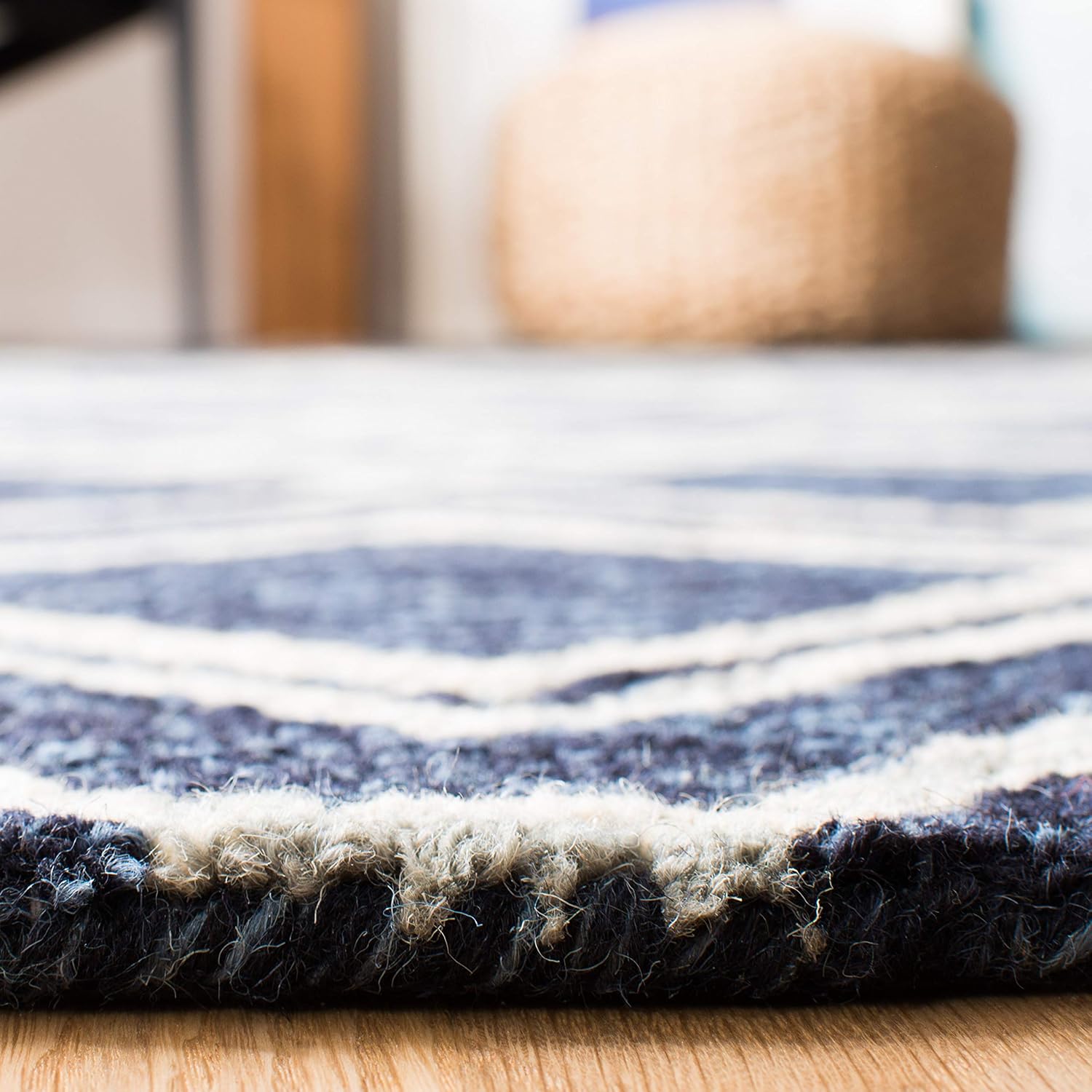 Navy and Ivory Hand-Tufted Wool Round Area Rug