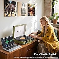 Vista 2 de Record Player with Speakers, Bluetooth Vinyl Record Player with Recording, 3 Speed Portable Suitcase LP Player, Belt Drive Turntable