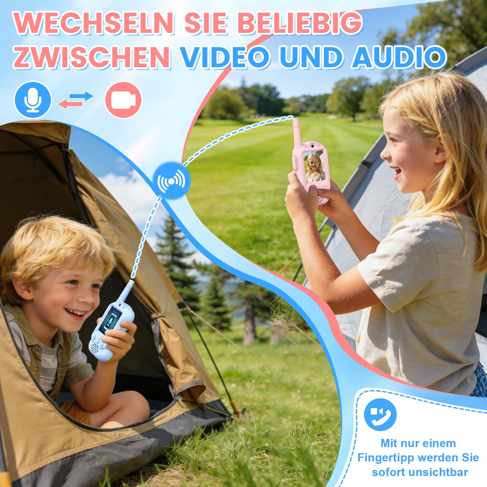 Video Walkie Talkie Kinder, Spielzeug ab 3 4 5 6 7 8 Jahren, 2er Set Walky Talky mit 1000mAh Akku Weihnachten Geschenk Spielzeug 3-12 Jahre Junge und Mädchen Funkgeräte Set für Abenteuer im Freien