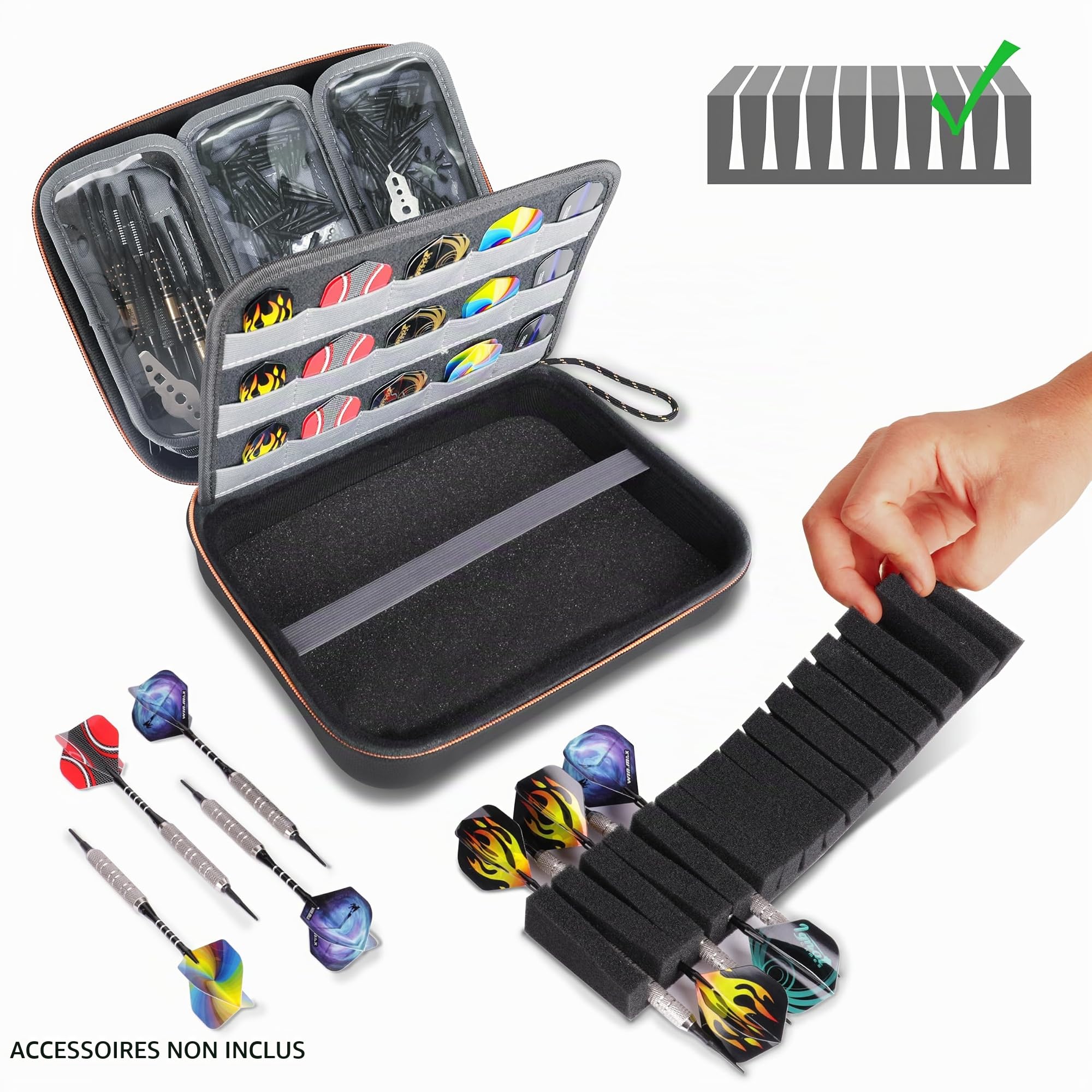 USA Gear Étui de Transport XL Semi-Rigide pour fléchettes (15), Pointes de fléchettes, tiges de fléchettes, ailettes de fléchettes et Autres Accessoires de fléchettes – Compatible avec Les fléchettes