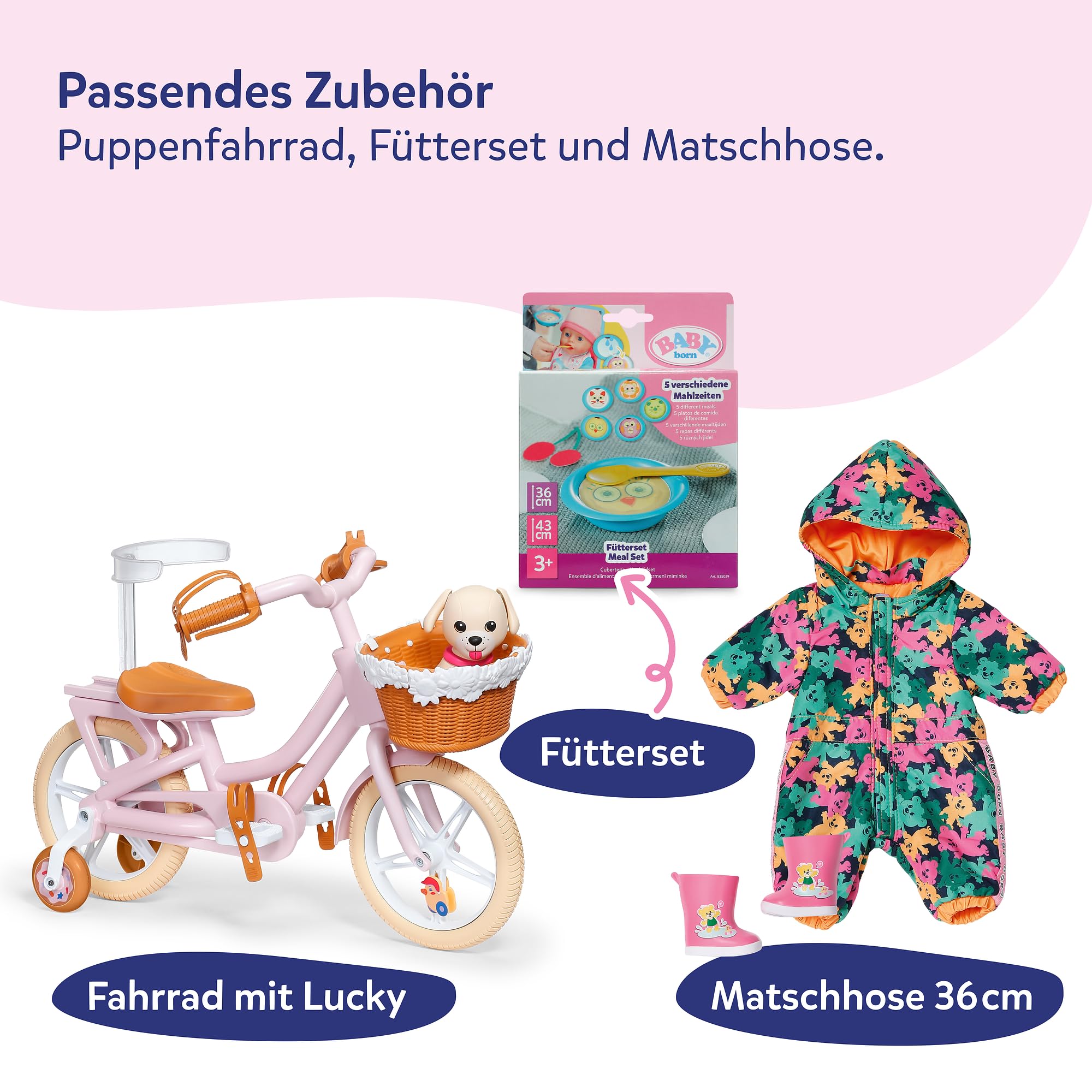 BABY Born Lena Pink, 36 cm große Puppe mit 7 Funktionen für Kinder ab 1 Jahr