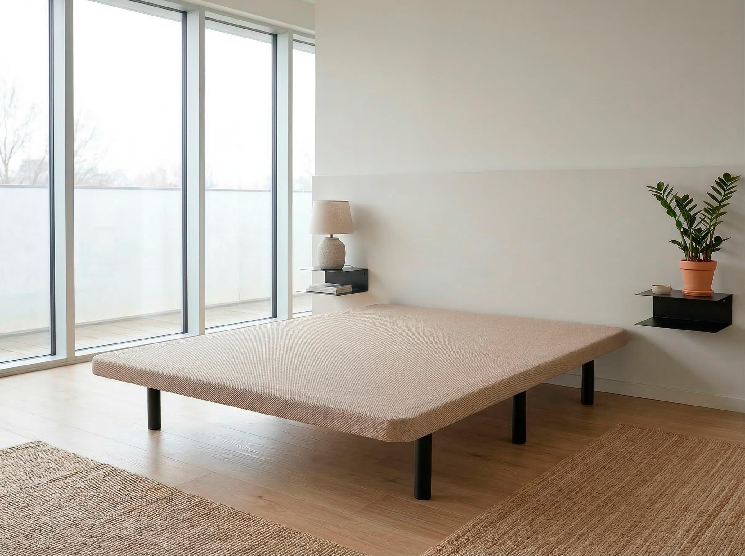 Base tapizada 200 x 200 cm (Dúo) Beige - Patas 30 cm - Tejido 3D Antideslizante - Estructura Resistente - 100% Transpirable - Compatible con Cualquier colchón