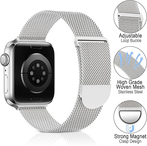 Miniatura 2 de Sunnywoo Correa de metal de acero inoxidable compatible con correas de Apple Watch de 1.496 in, 1.575 in, 1.614 in, 1.654 in, 1.732 in, 1.772 in (38