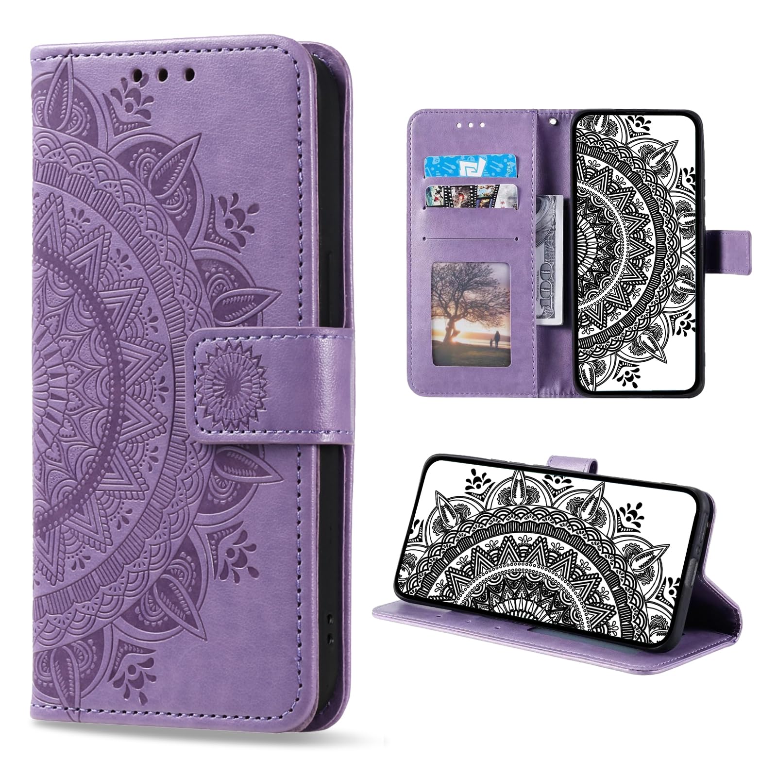 Custodia Portafoglio A Libro Per IPhone 13/14 Con Cover Interna TPU - Fessure Per Carte E Supporto Stand, Design Albero Rosa, Pelle Sintetica