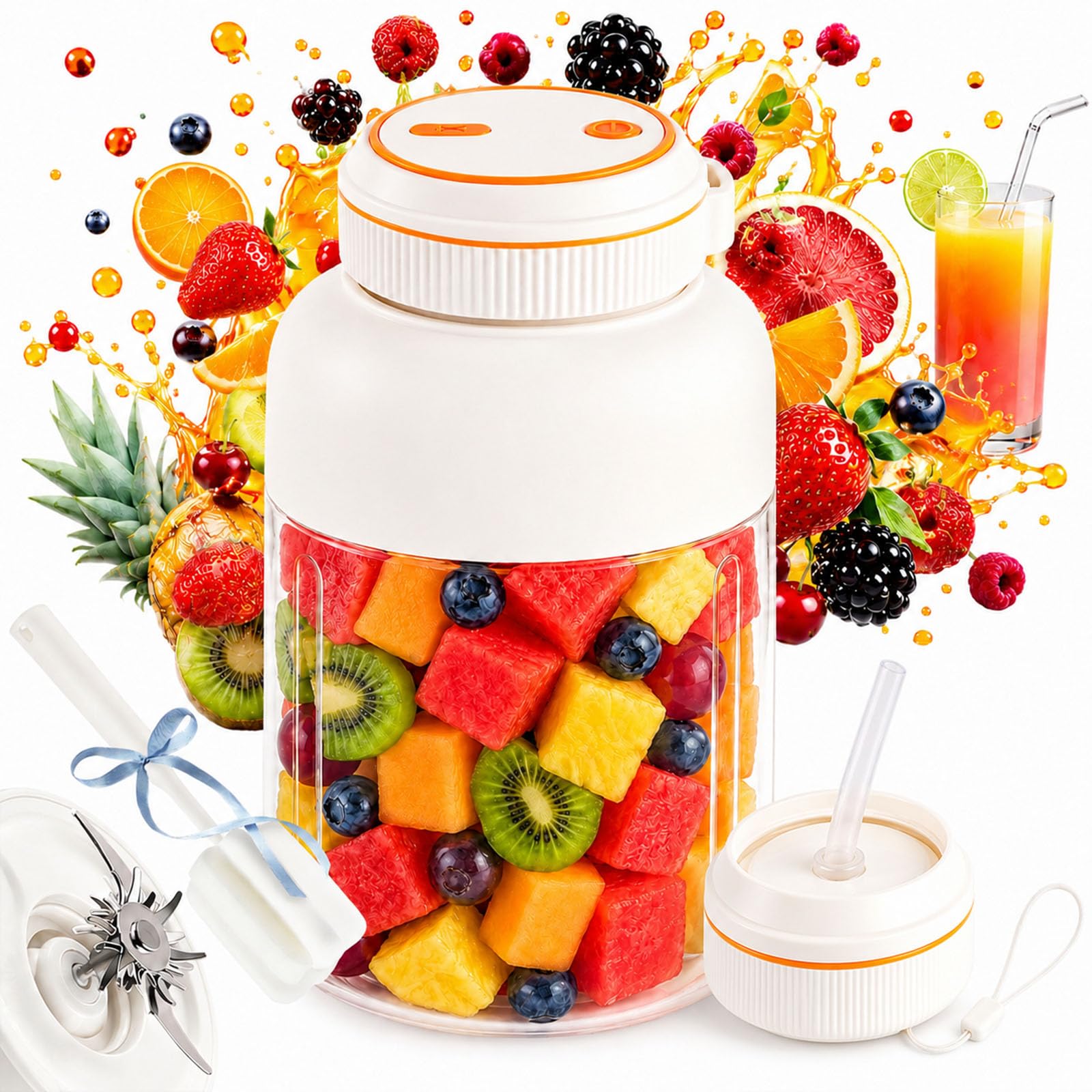 Portable Wireless Juicer Cup,38 Blades Large Capacity Fresh Juice Blender Bottle,3-Speed Food-Safe Portable Blender, Rechargeable Juicer Bottles for Juices,Milkshake, Freshly Juiced in 40s (B,800ML)