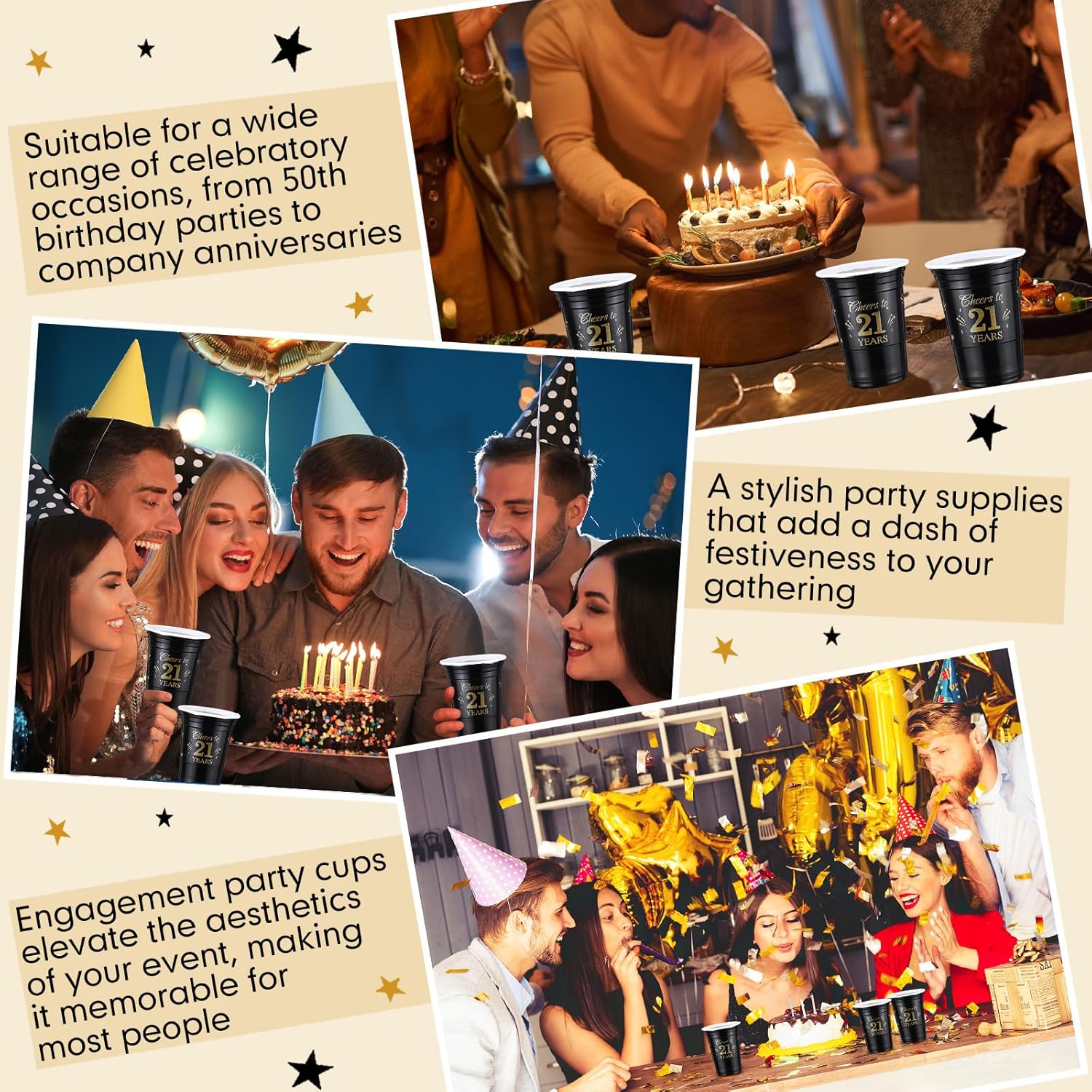 50 Pack 21st Birthday Decorations Birthday Cups 16 oz Disposable Plastic Gold and Black Cheers to 21 Years Cups for Men Women Hot Cold Drinks for Wedding Anniversary Supplies - Image 4