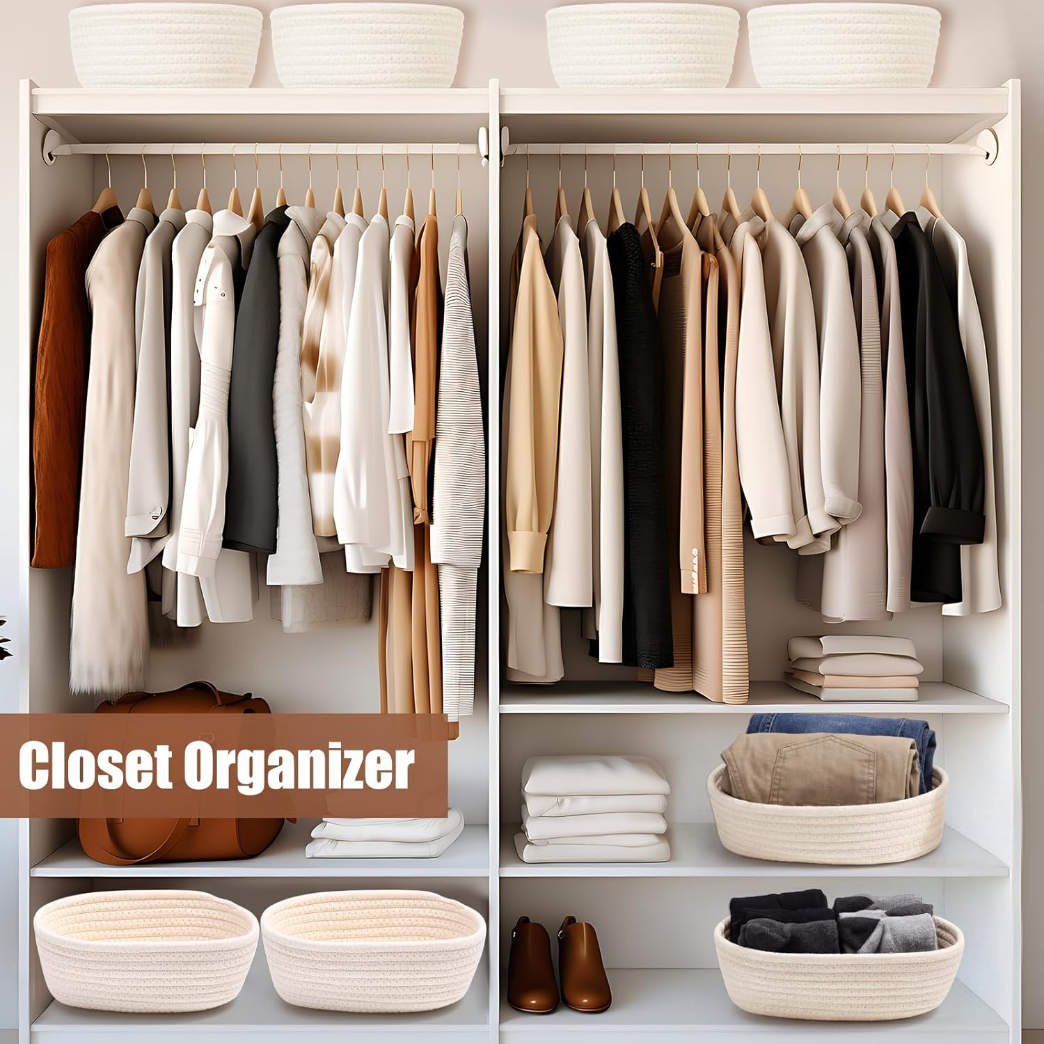 Yinkin 12 Pack Small Storage Basket Cute Natural Cotton Rope Woven Basket Tiny Boho Decorative Toy Storage Bin Gift Baskets for Home Organizing, Closet, Shelf, Nursery, Bathroom(Oval,Beige)