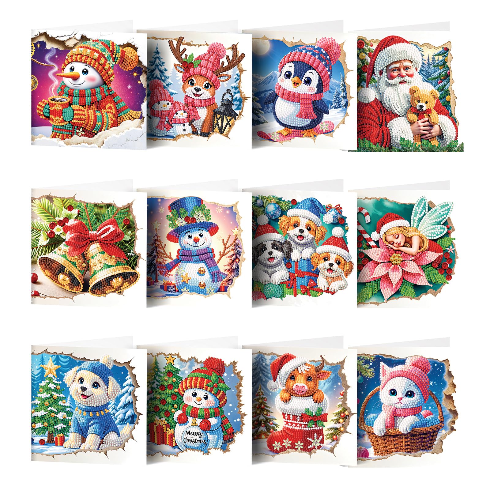 POETRYDRAW 12PCS DIY Warm Winter Diamond Art Greeting Card Set with Envelopes, 5D Rhinestone Arts Cards for Adults & Kids (Warm Winter)