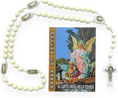 La Novena en Honor al Santo Angel de la Guarda con Rosario de Madera - Juego de 2 piezas de libro de oración de ángel de la guarda con rosario de