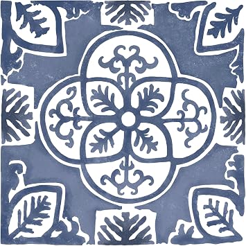 WallPops, Caeli Peel & Stick Wall Tiles, Blue, Peel and Stick Floor Tile, Geometric, Art Deco, Semi-Matte, Self-Adhesive, Square, 6.2-in x 6.2-in Each Tile Pack of 12 Tiles