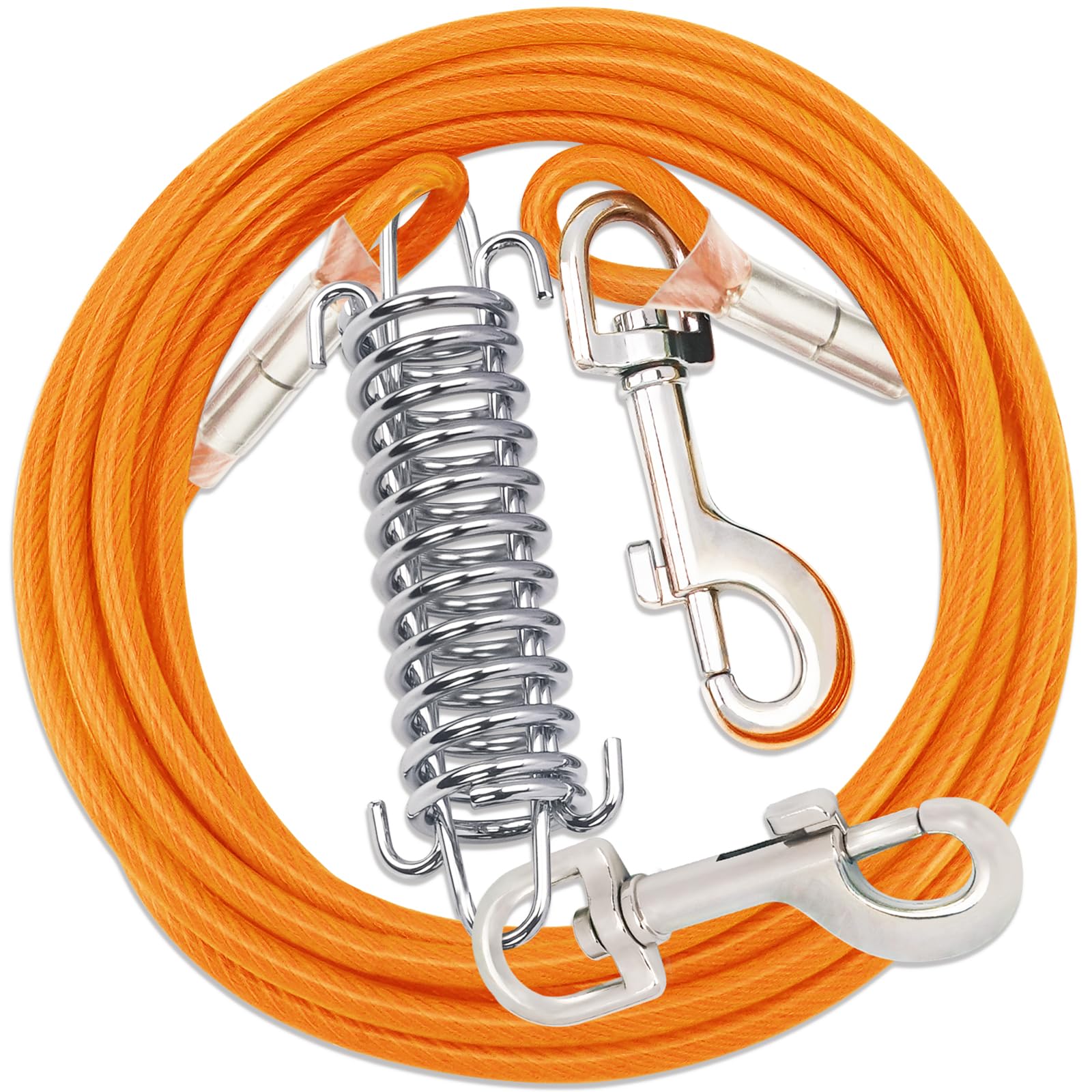 Orangefarbene Hundeleine 9 M | Stahlkabel Mit 360°-Clip, Weichem PVC-Schutz, Für Kleine & Große Hunde