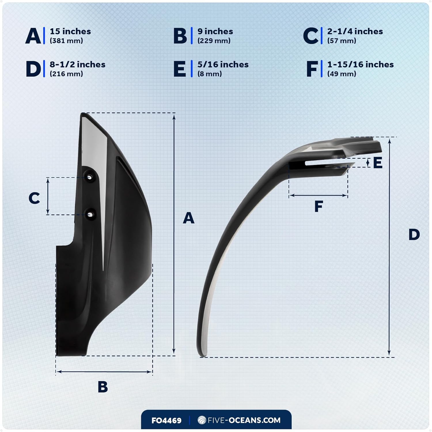 Five Oceans Hydrofoil, Hydrofoil for Outboard Motor, Hydro-Stabilizer Fins for Outboards and Stern Drive, for Motors at a Horsepower Range of 40-250HP, Black - FO4469