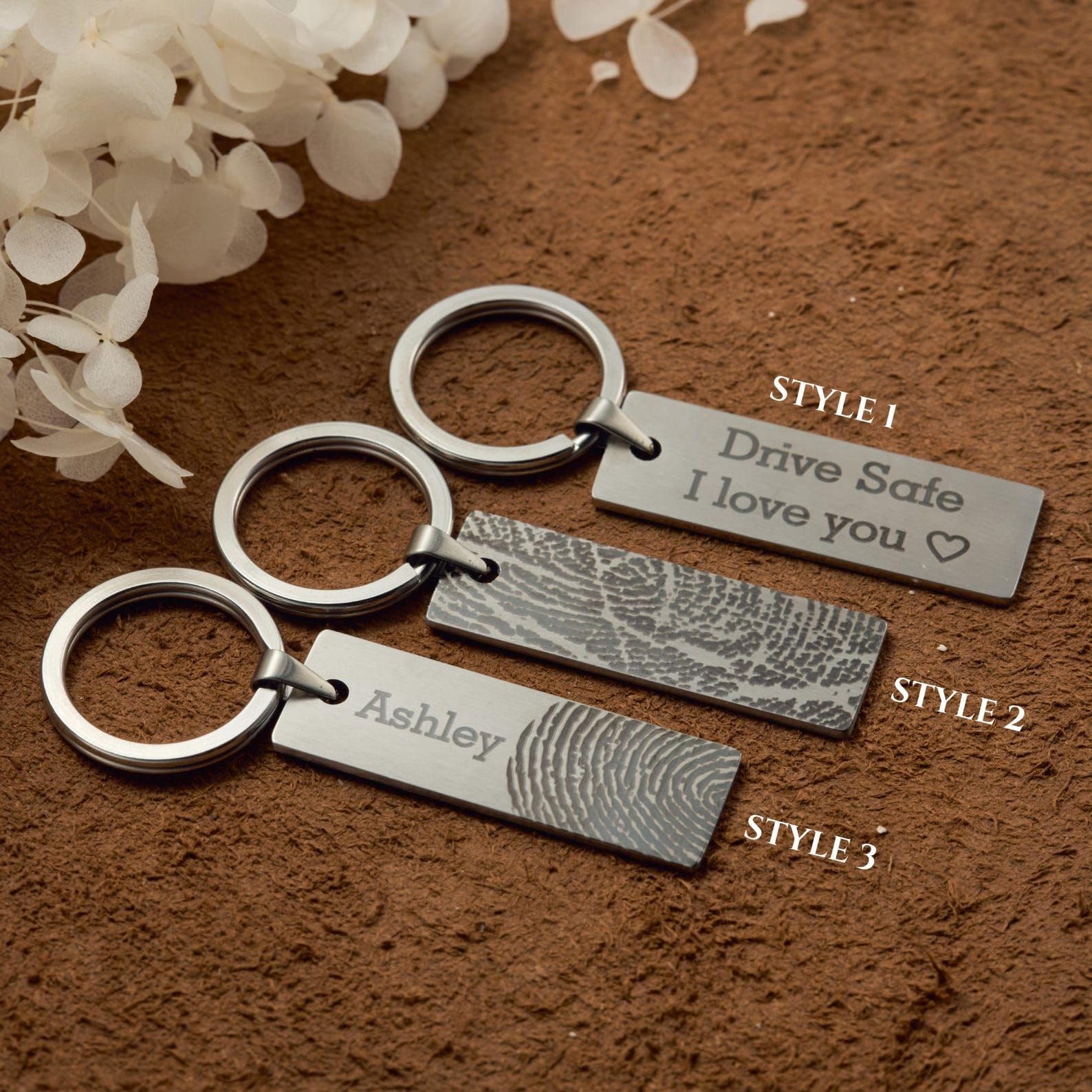 Marcador real llavero hombre llavero de acero inoxidable personalizado con huella del pulgar Drive Safe I amor You personalizado recuerdo hecho a mano aniversario