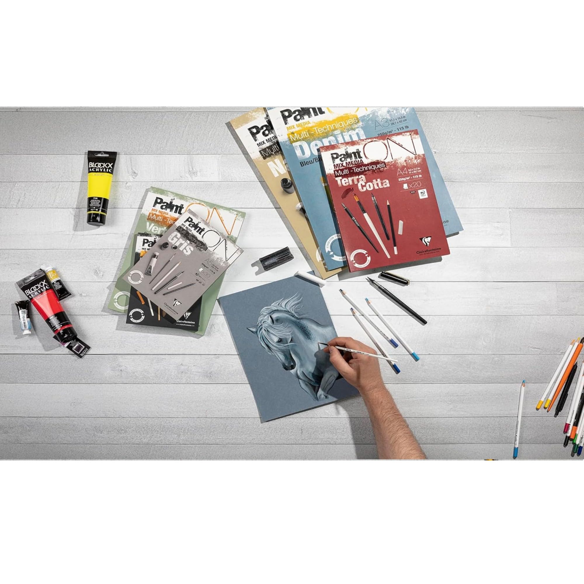 Clairefontaine 975170C Blocco collato PaintON multi-tecnica - 20 fogli carta da disegno multi-tecnica a Grana leggermente rugosa - Nera - A3 29,7x42 cm 250g