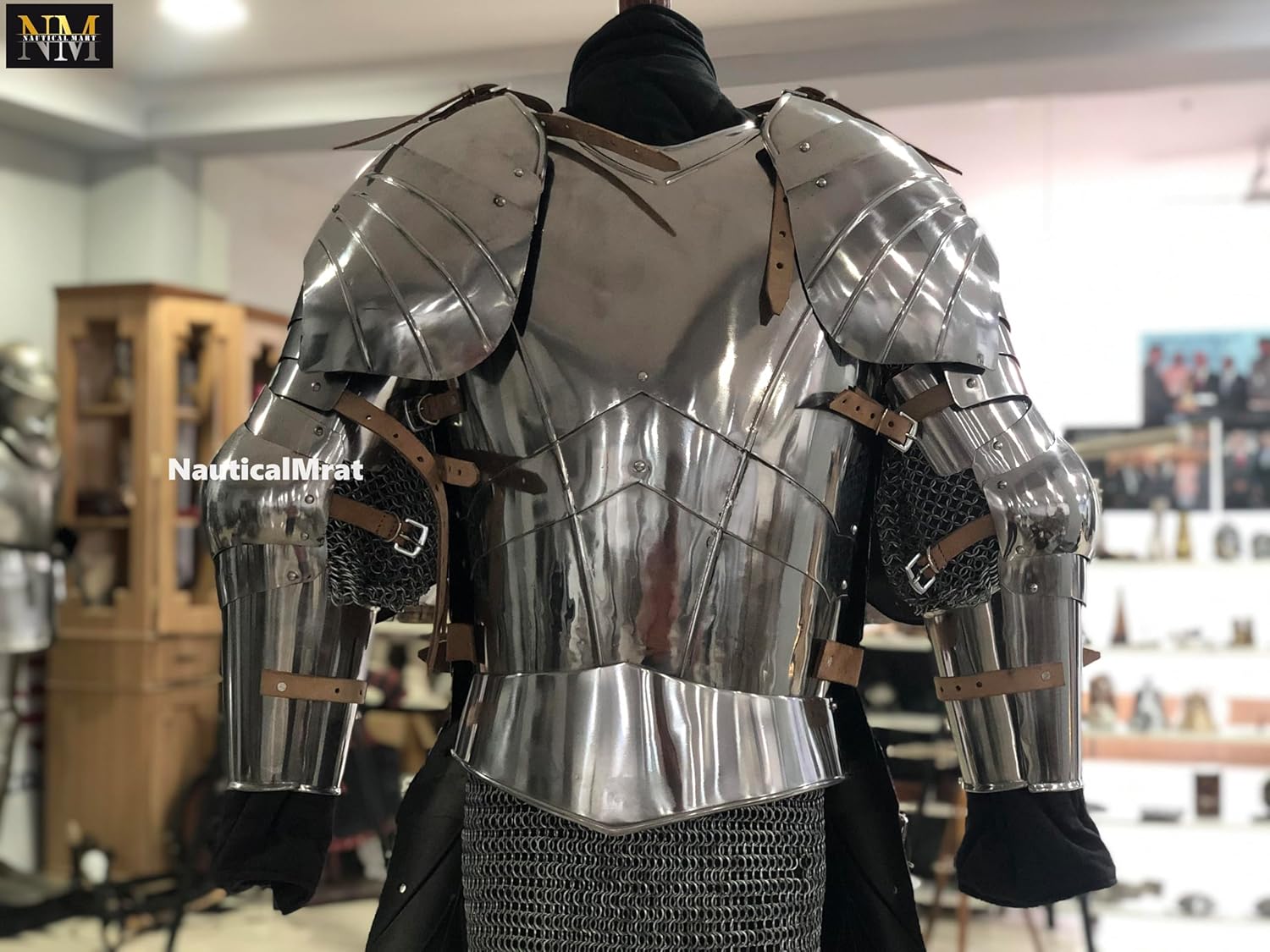 Medieval Knight Reenactment Steel Armour Halloween Breastplate with Arm Set