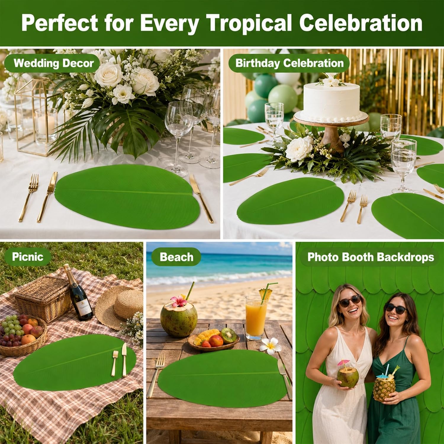 24 PCS Artificial Banana Leaves, Large 22 Inch Faux Tropical Leaves, Reusable Greenery for Hawaiian Luau Party, Wedding, Jungle Theme & Home Decor