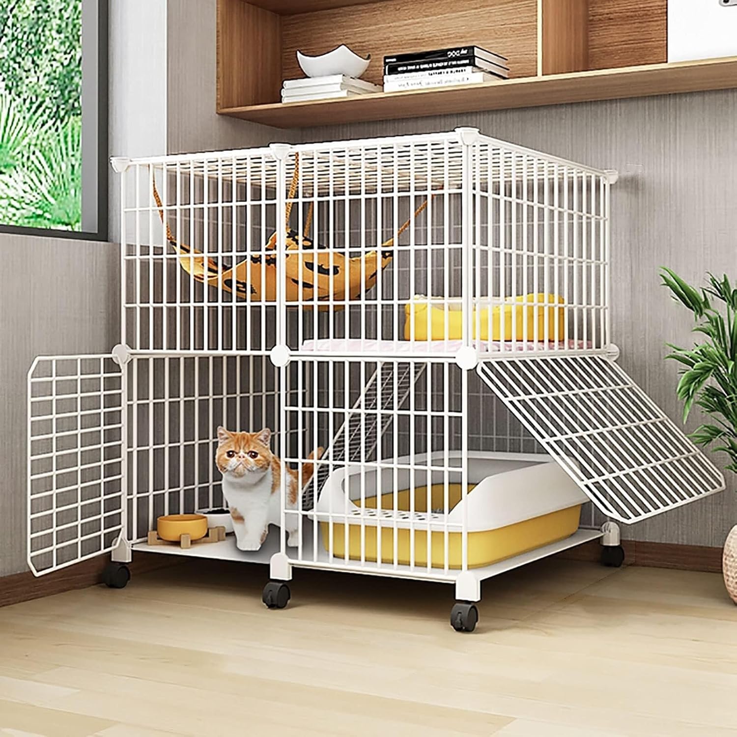 Large Indoor Cat Cage with Universal Wheels, DIY Detachable Cat Playpen & Ferret Enclosure for Cats, Dogs, Bunny (Size : 111x49x76cm)(75x49x76cm)