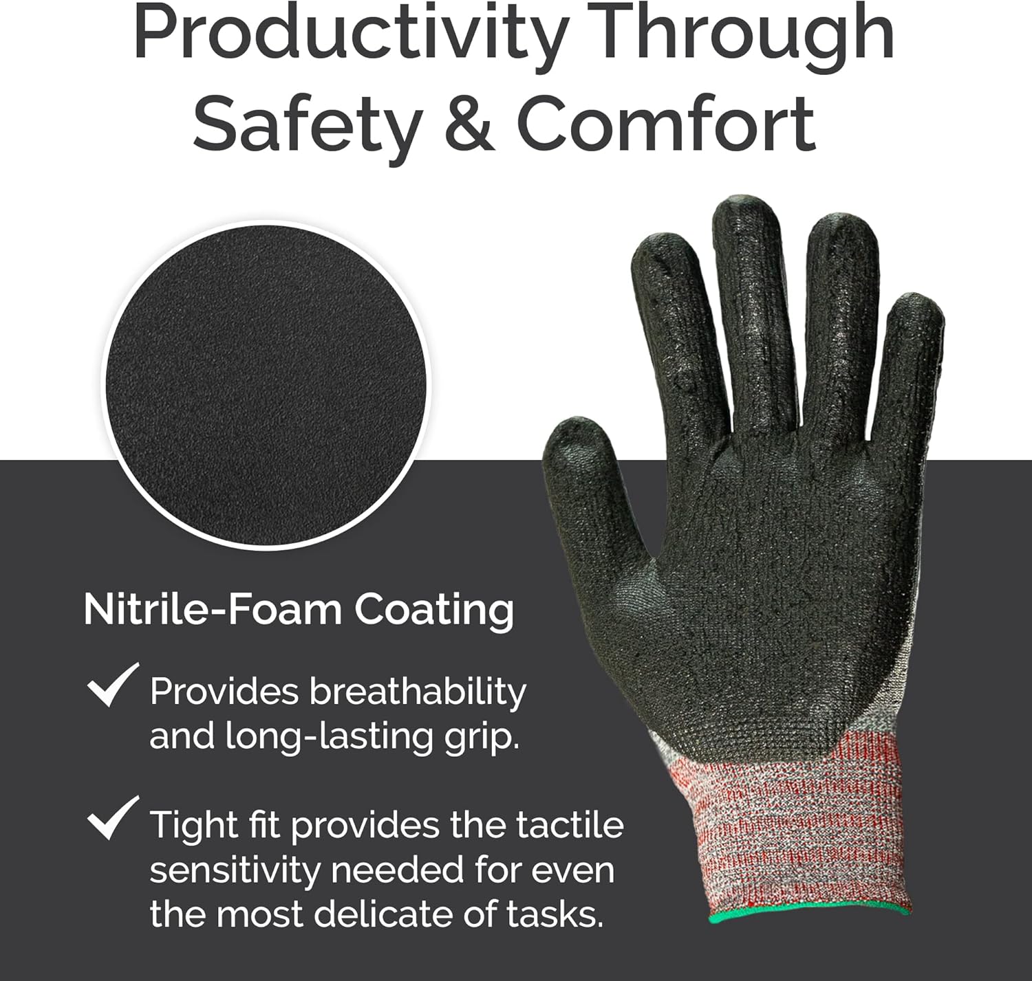 – NiTex P-200 Nylon Nitrile Gloves, Breathable Nitrile Foam Coated Utility Gloves for Insulated Grip, Grey, 6-Pair, Medium