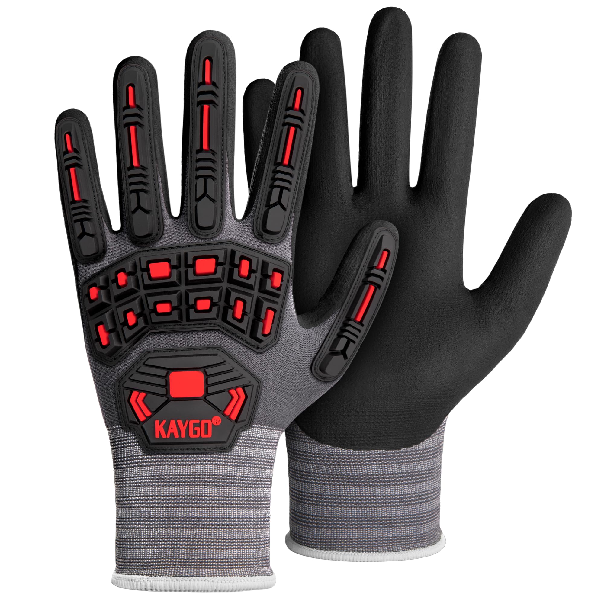 KAYGO Anti Impact Work Gloves with TPR Protection 3 works, MicroFoam Nitrile Coated Grip, Impact Reducing Safety Gloves