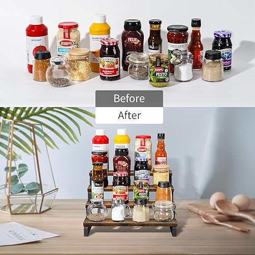 Miniatura 8 de Giikin Estante para especias, estante de 4 niveles, soporte para almacenamiento de especias, organizador de especias para gabinete, encimera de