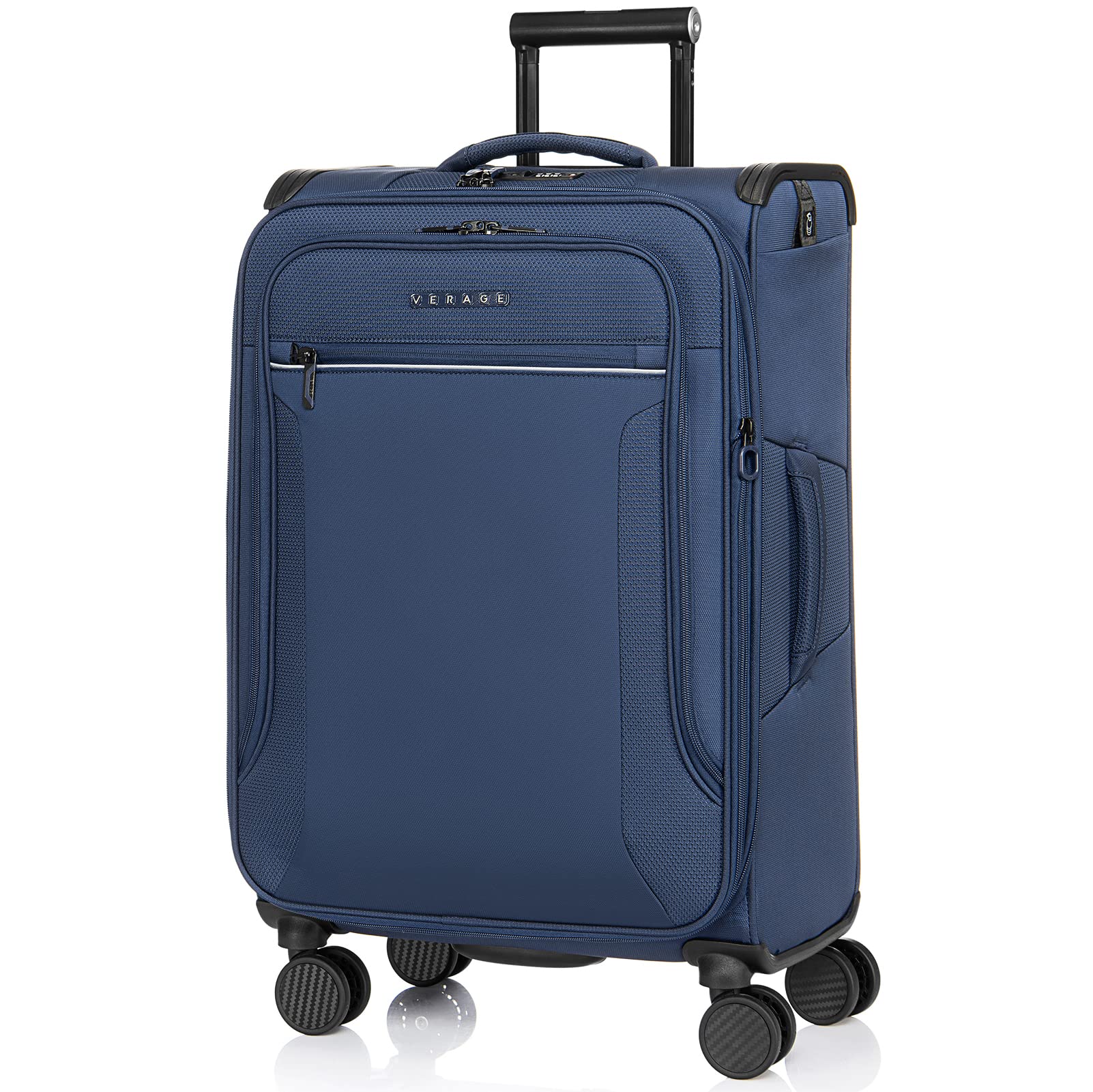 VerageToledo Softside Expandable Suitcase with Spinner Wheels, Lightweight Luggage with Flashlight, Men and Women,Navy, Checked-Medium 24-Inch