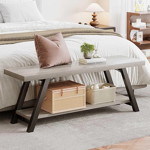 Miniatura 3 de LVB Industrial Entryway Bench, Wood and Metal Storage Bench, Indoor Farmhouse Hallway Accent Entry Bench for Seating Sitting, Shoe Rack Organizer