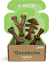 Benebone Medium 4-Pack Dog Chew Toys for Aggressive Chewers - Durable Nylon Bones with Real Flavors, Made in USA for Dogs Under 60 lbs