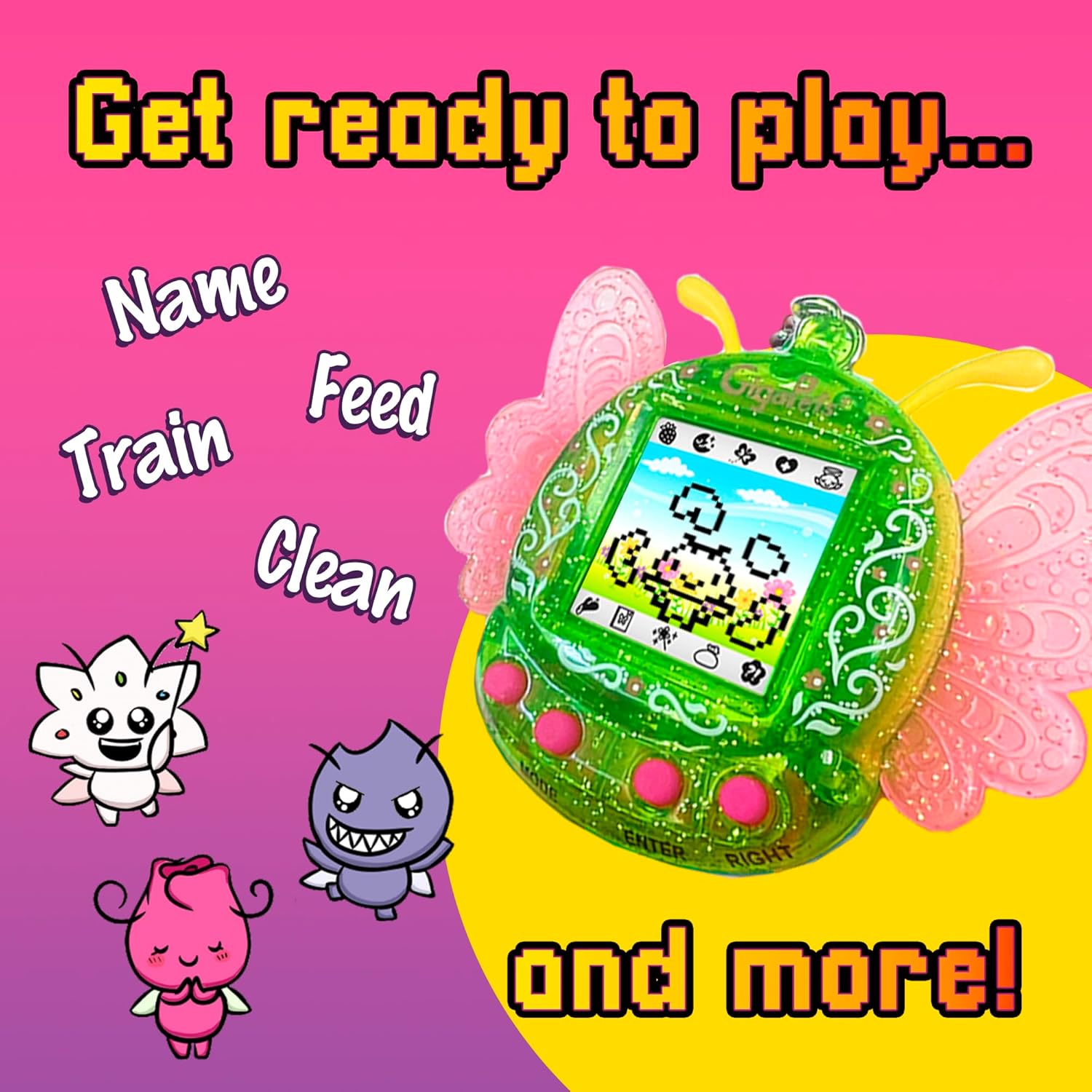 Giga Pets Green Pixie Interactive Digital Pet, Upgraded Virtual Pets for Kids, 8 Different Pixie Evolutions, Classic 90’s Gaming Boys, Girls Toys