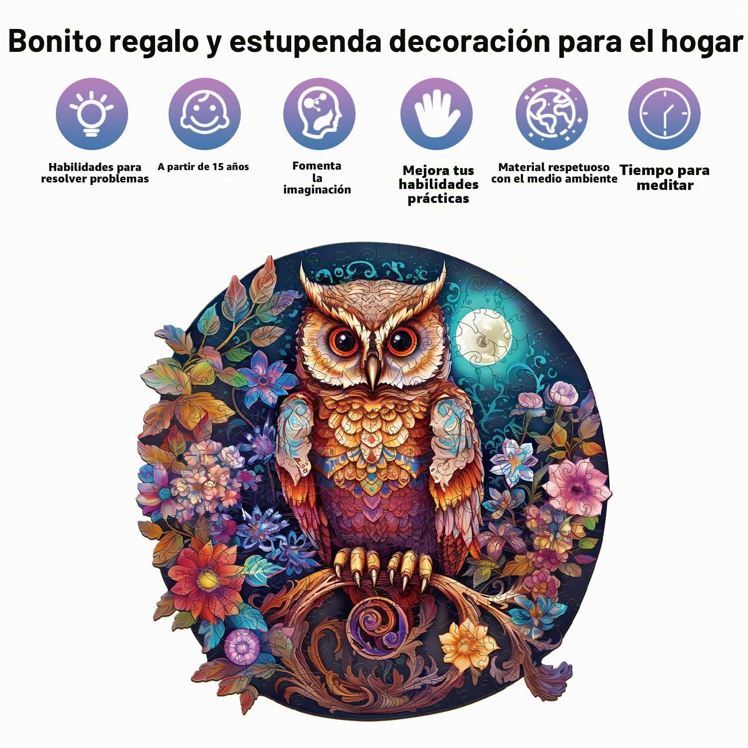 Jigfoxy Puzzle de madera para adultos, rompecabezas de búho para adultos, 270 piezas, L, Animalista, 18+ años, 1-4 jugadores, Jigsaw, PUZZLES, Madera, 34 x 33.9 cm