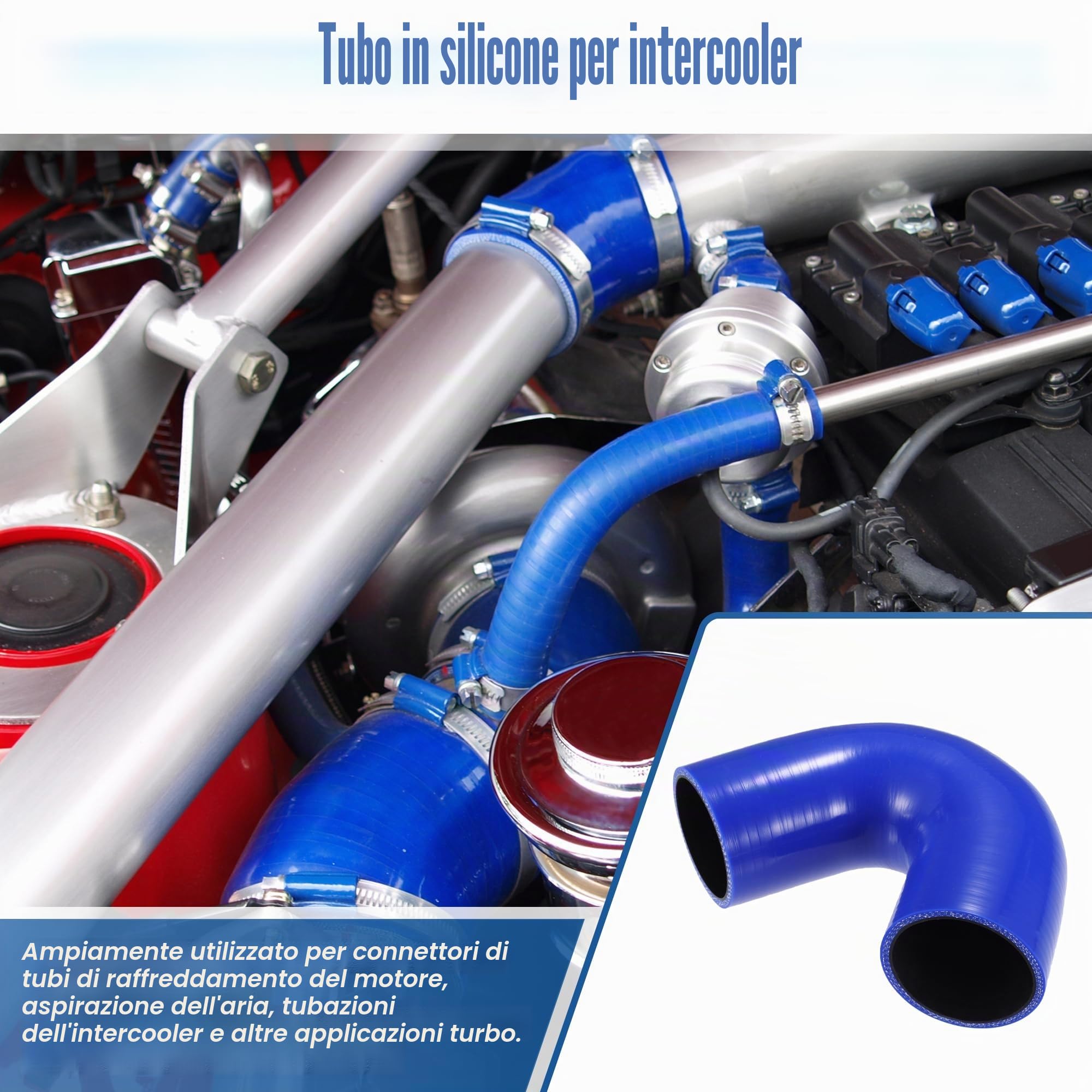 QUARKZMAN Tubo Silicone Universale 60mm 2.36" ID 135°C Blu 1pc Per Auto | Diametro Esterno: 70mm, Spessore: 5mm, Lunghezza: 100mm, Temperatura: -60°C~300°C, Prodotto Universale