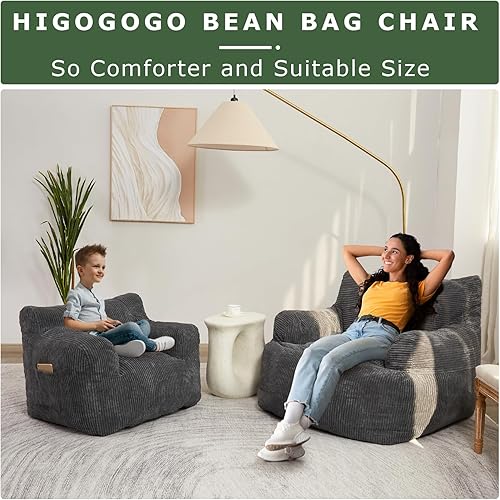 Miniatura 7 de HIGOGOGO Puf, silla grande y cómoda para dormitorio, sala de estar, puf con reposabrazos de bolsillo para juegos, lectura, color gris oscuro