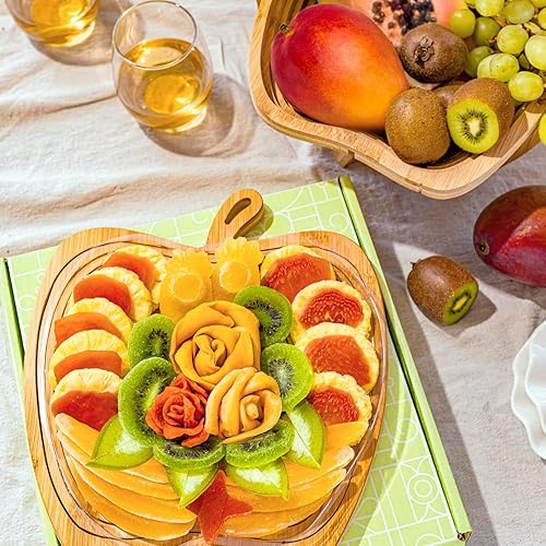 Miniatura 6 de Cesta de regalo de frutas secas con bandeja de madera, variedad de caja de aperitivos gourmet saludables, bandeja de comida navideña para regalos