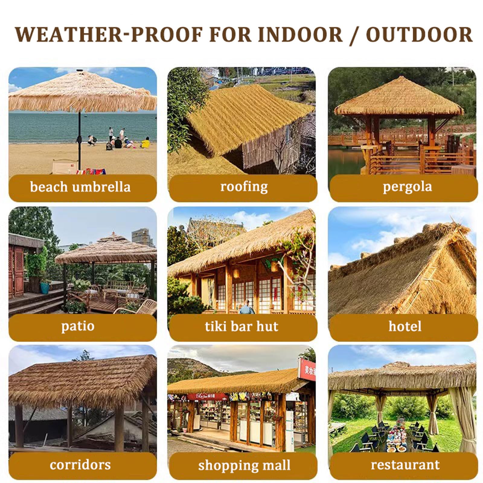 Sztuczna Strzecha Palmowa Ognioodporna PE Wysokiej Gęstości 5 szt. Brązowa do Tiki Bar Gazebo Parasol Dom Dekoracja Hawajska