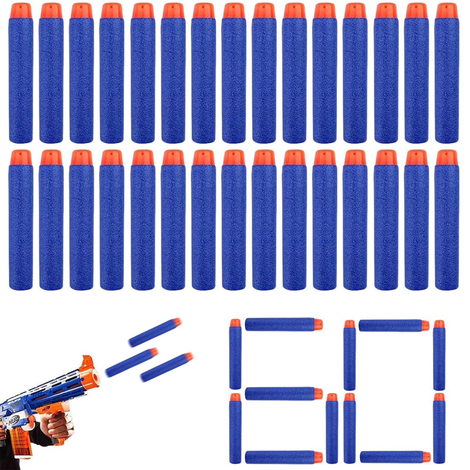 60 Pezzi Nerf Pistola Dardi In Schiuma Elite A Punta Piatta, Accessori Per La Serie Nerf N-Strike, Per Bambini, Esterni E Famiglia