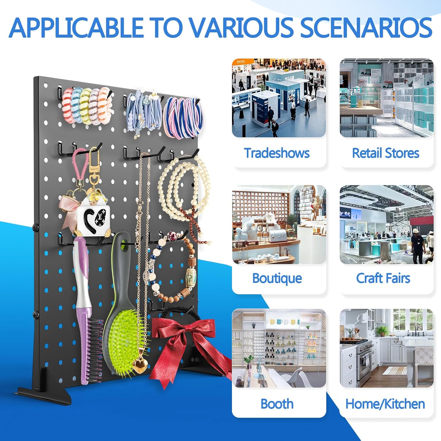 Peg Board Display Stand 16x12 Inch Metal Pegboard with 24 Hooks - 2 Pack Jewelry Stand & Keychain Display Stand for Vendor Events