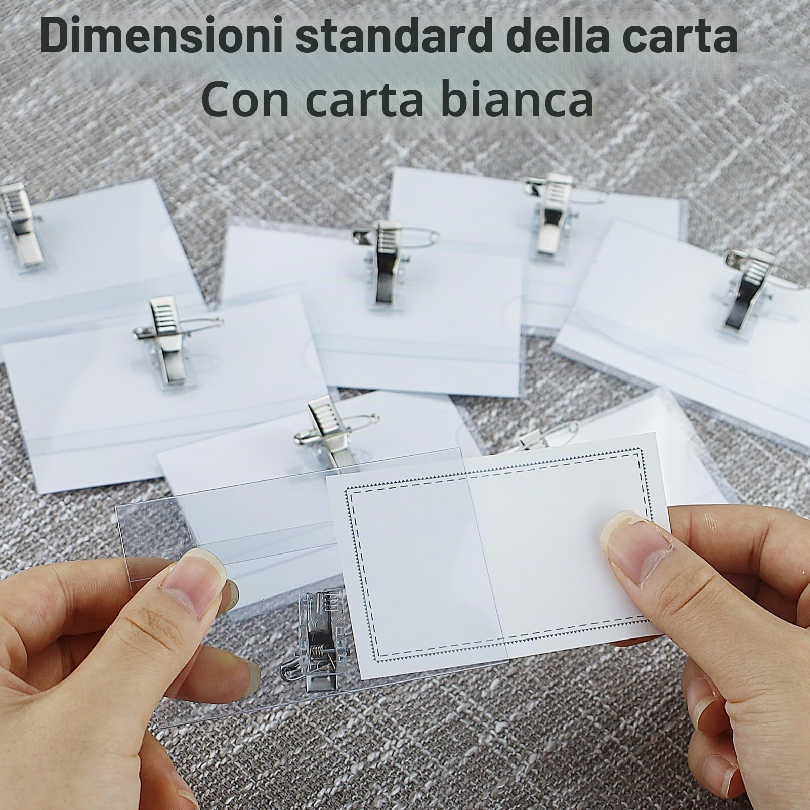 Porta Badge Orizzontale PVC Trasparente 10 Pezzi 90 x 56 mm con Clip per Badge Identificativo