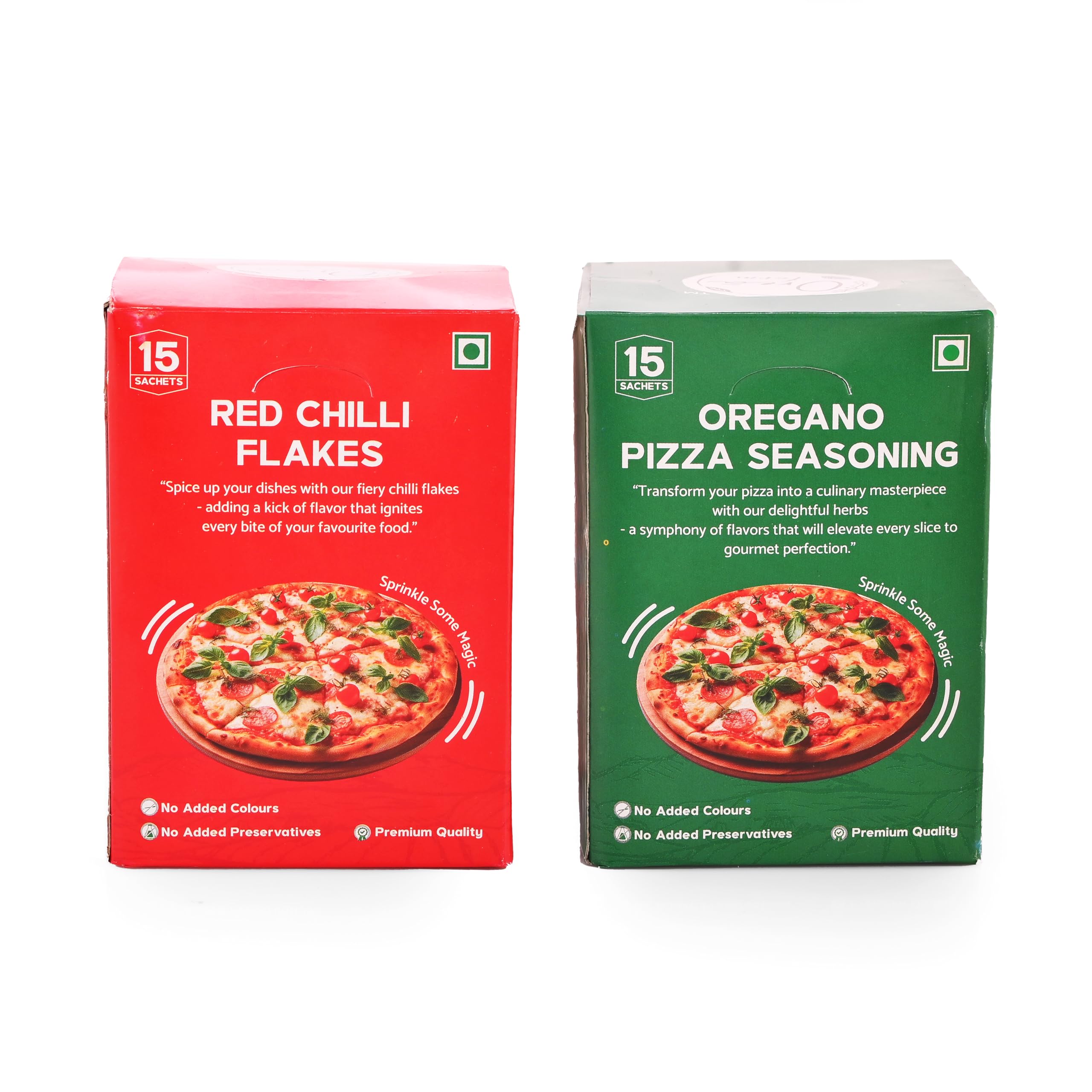 Orea Farm Oregano Pizza Seasoning & Chilli Flakes Sachets Combo Box | Oregano Pizza Sachets 15 * 10g (150g) | Red Chilli Flakes Sachets 15 * 7g (105g) - Image 3 thumbnail
