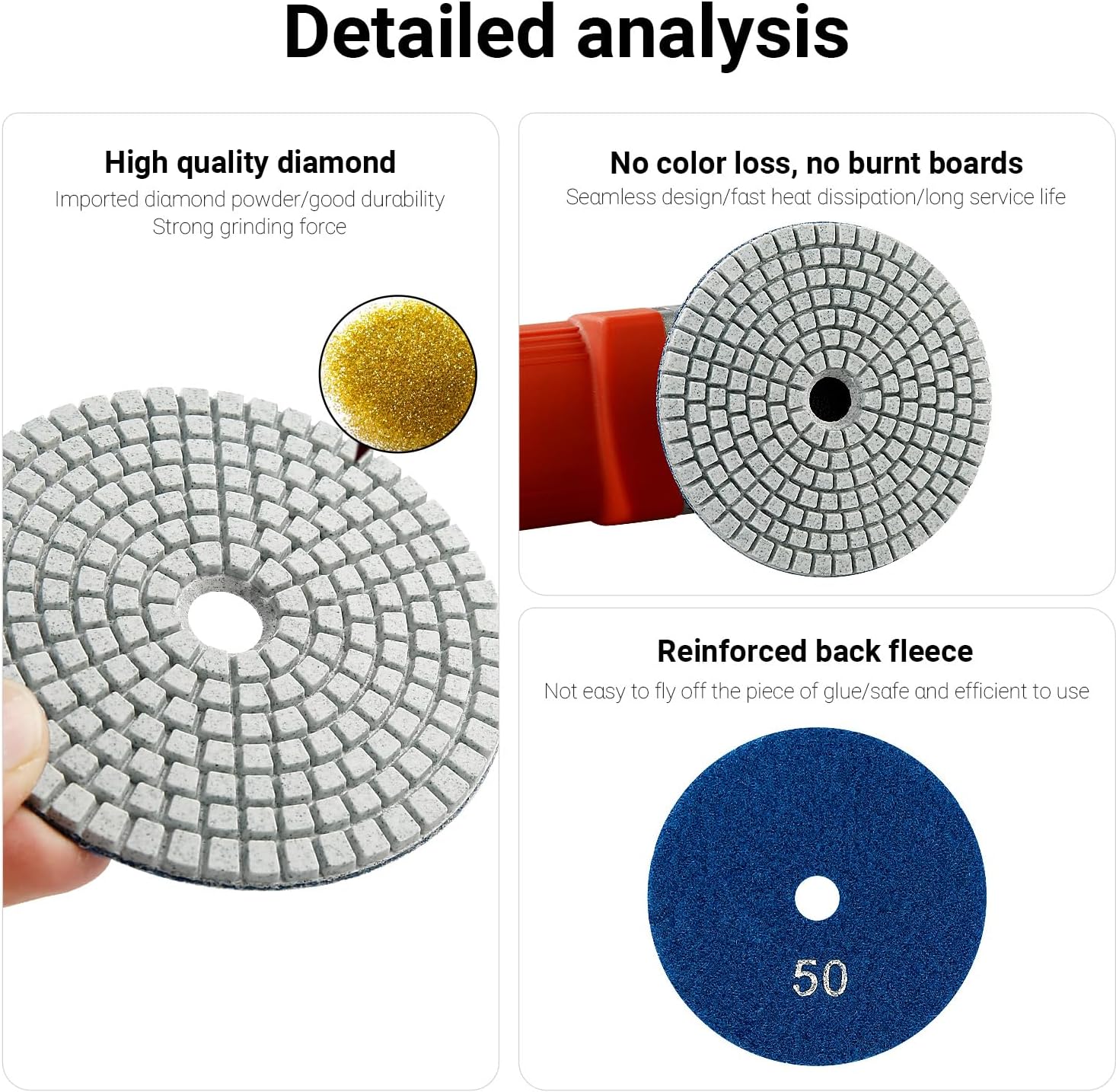 LOZLIN 4 Inch 100mm Diamond Polishing Pads Wet Dry Use, 15Pcs 50-10000 Grit Stone Grinding Polishing Kit for Marble Granite Concrete Quartz Tile with Backer Pad