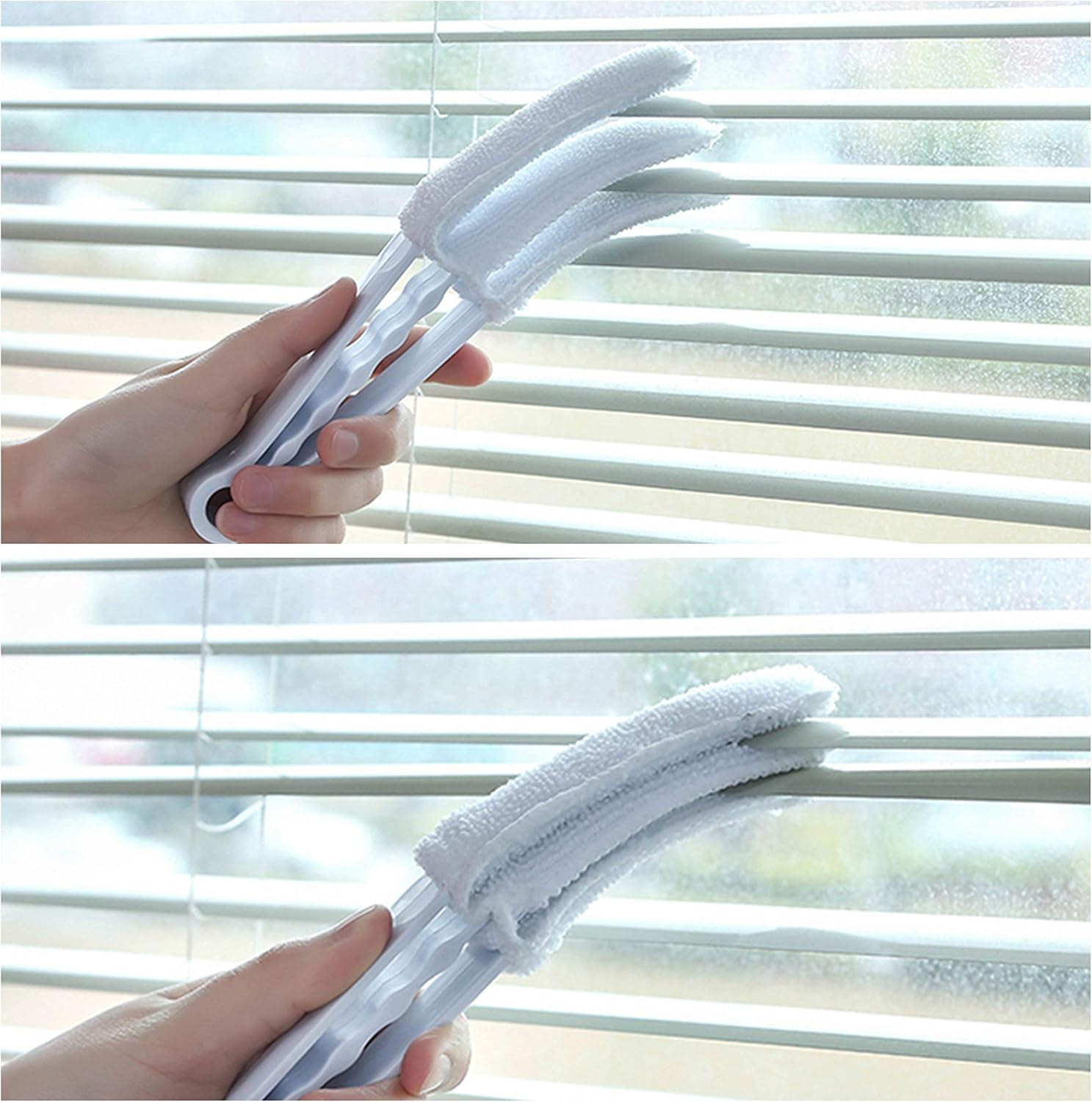 Window Blind Cleaner - 2 Clamps and 5 Removable Sleeves - Ideal Duster Cleaning Tool for Blinds, Shutters, Shades, Air Conditioner Vent Covers, etc. - Quick, Easy, Washable, Reusable - Firm Wipe