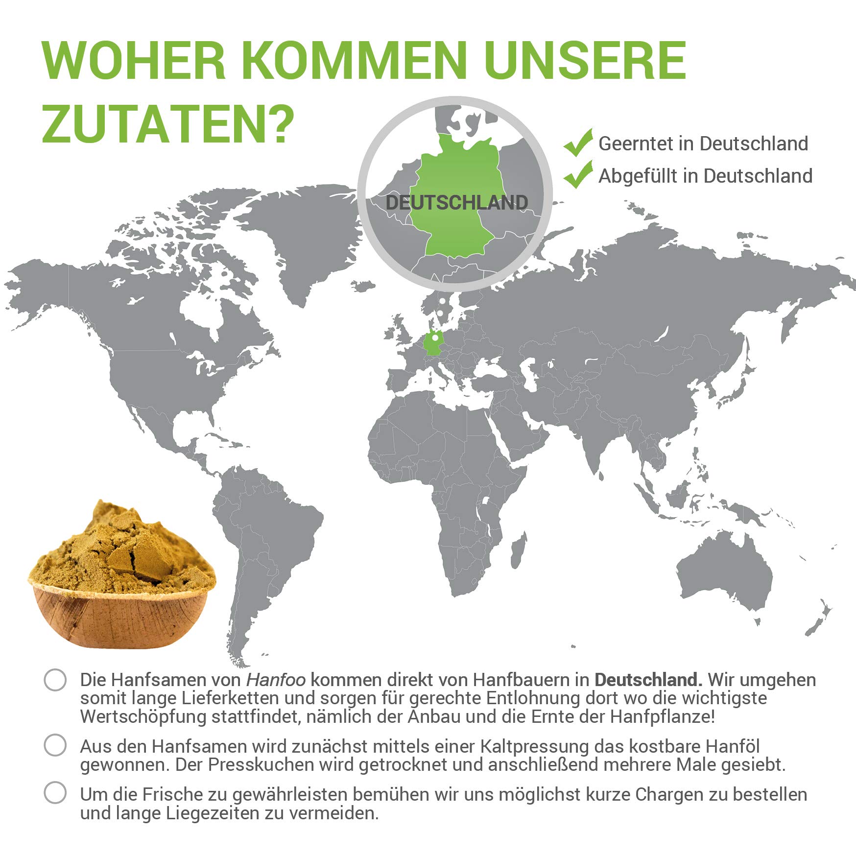 BIO Hanfprotein 2kg aus Deutschland, Veganes Hanfsamen-Protein vom deutschen Biofeld + Digitales Rezeptbuch (PDF)