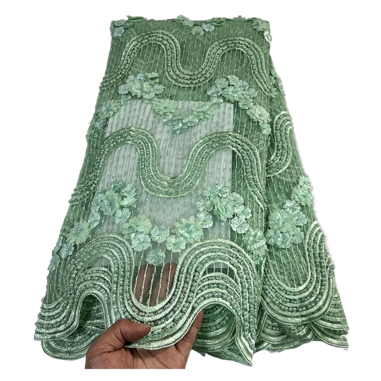 Afrykańska Nigeryjska Tiulowa Koronkowa Tkanina Cekinowy Haft Zroszony Suknia Ślubna 5 Jardów PięKny I Elegancki Design(4)