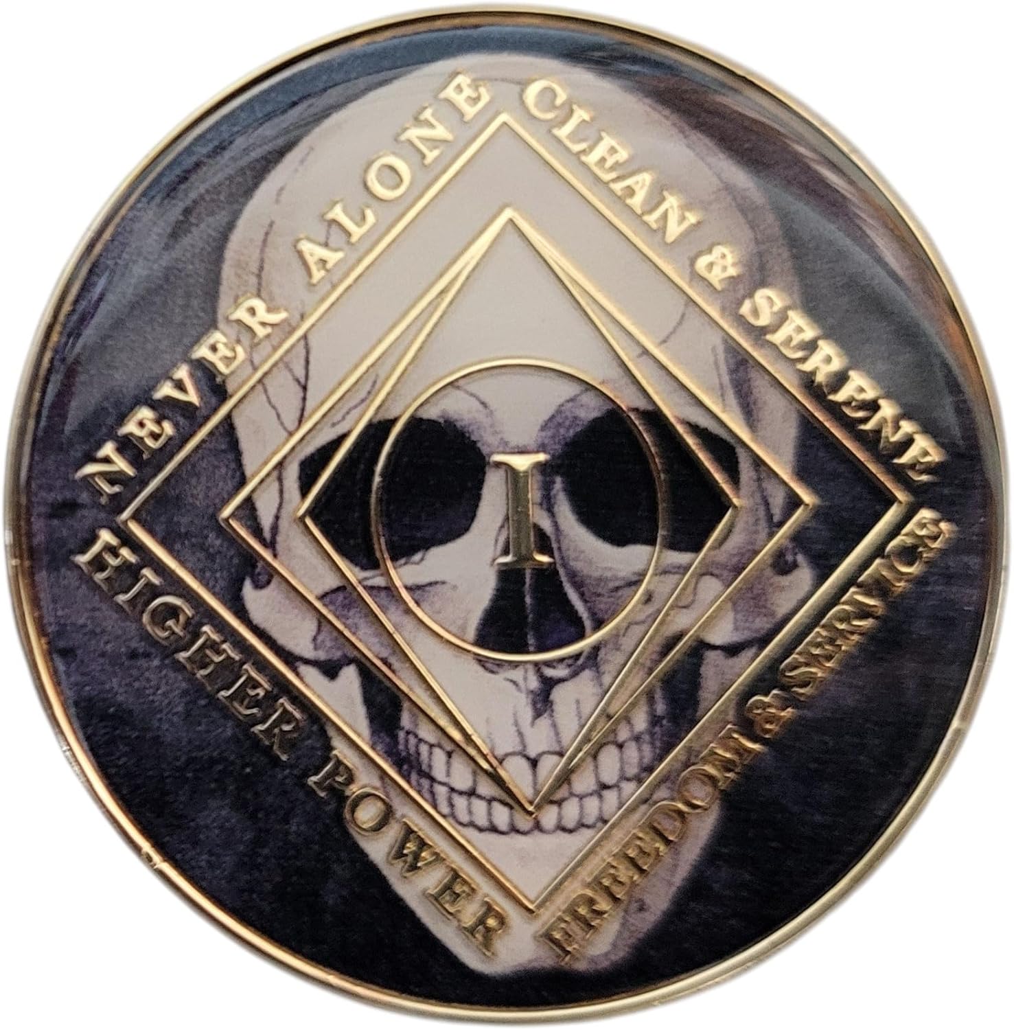 3 Year Skull Design NA Style Clean Time Chip Black Just for Today Medallion