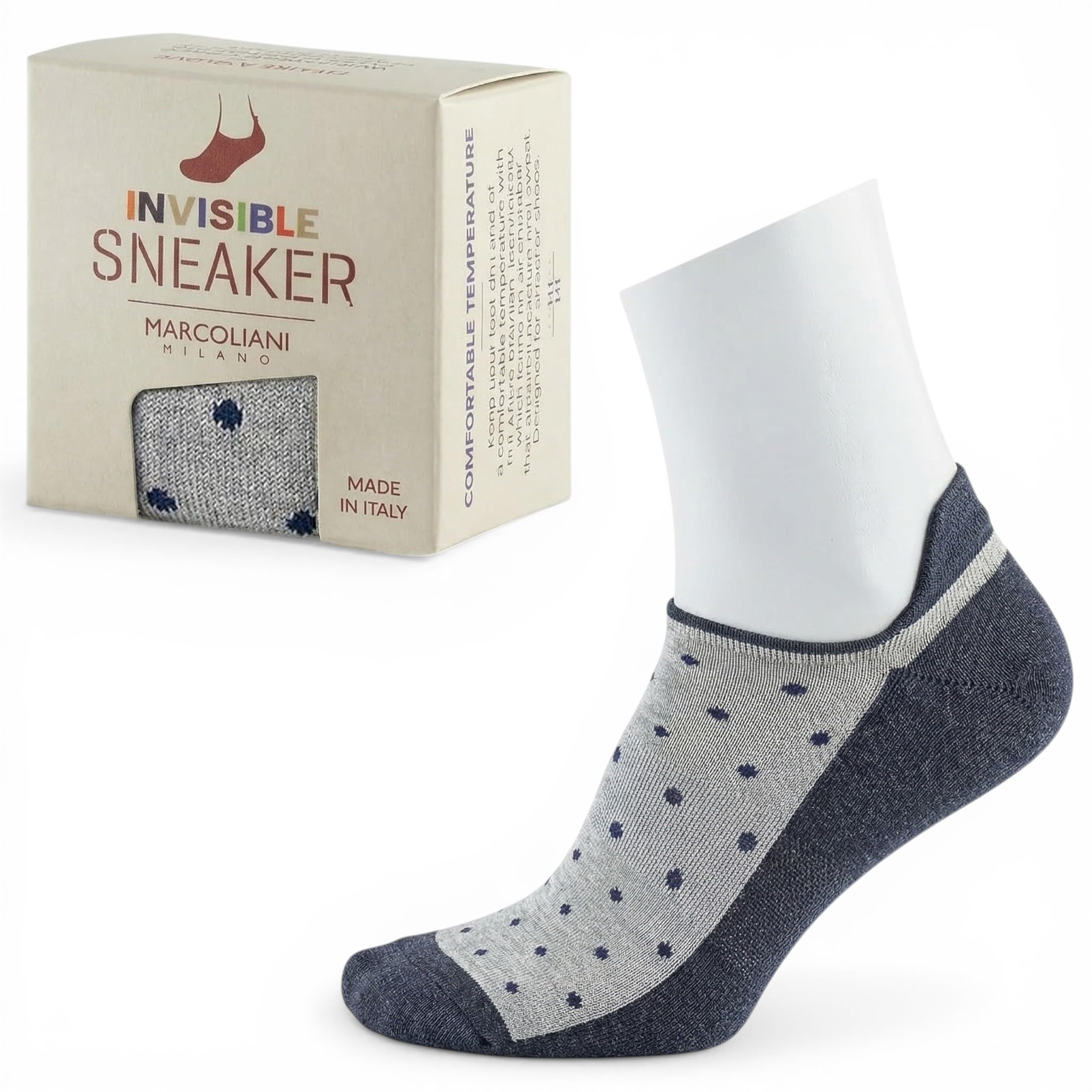 Men's Cushioned Polka Dot Invisible Sneaker Sock (1 Pair), Ice Grey