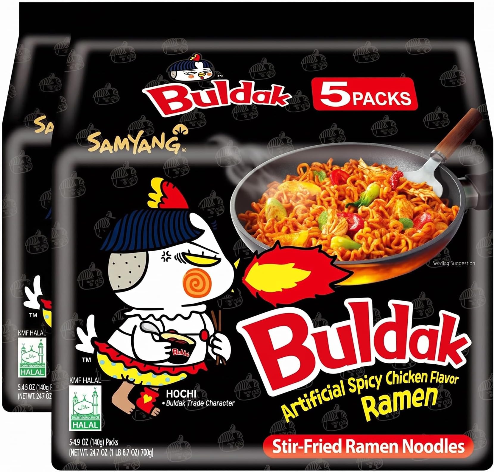 Buldak Spicy Ramen, Hot Chicken Ramen, Korean Stir-Fried Instant Noodle, Original, 1 Bag with 10 Pack