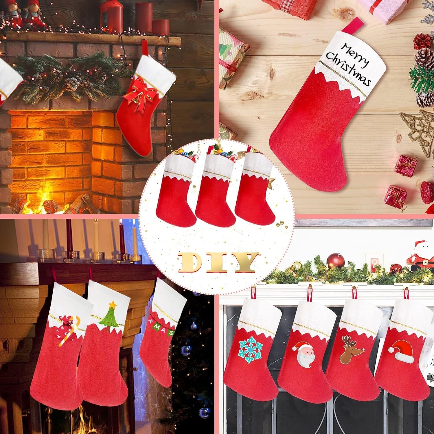 QLINLEAF 24 Pack Christmas Stockings Bulk Red Felt Christmas Stockings for Christmas Tree Ornaments and Home Hanging Decoration image 3