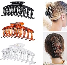 Plastic Hair Claw Clip, 3 Pieces Women's Non-Slip Hair Claw Clip, 11 cm Large Thick Claw Clips, Non Slip Clips Accessories, Black, Brown, Transparent