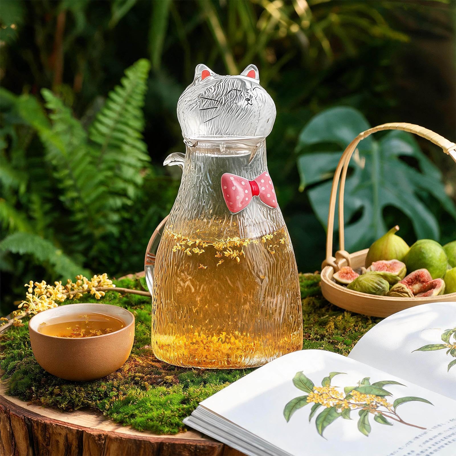 Glaskrug für Tee 1800 ml Süßer Katzenwasserspender mit Henkel | -Kanne für Kaffee Milch Saft Getränke Esstisch Arbeitsplatte Wohnzimmer Küche Büro Party