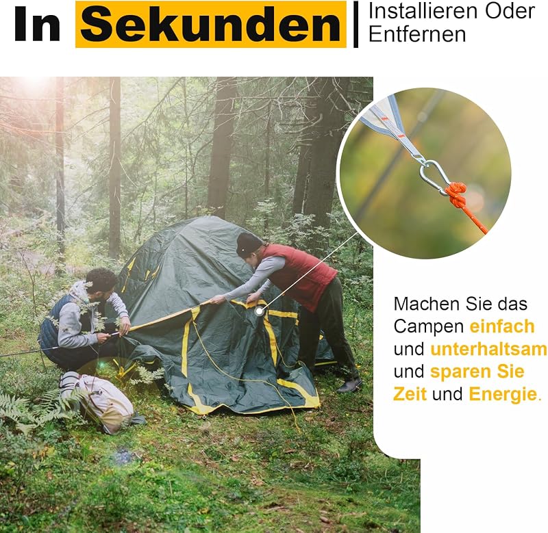 Cveenk 6db 4m Reflektáló Sátorkötél Feszítővel, Zöld Nylon Kempingkötél Ponyvához