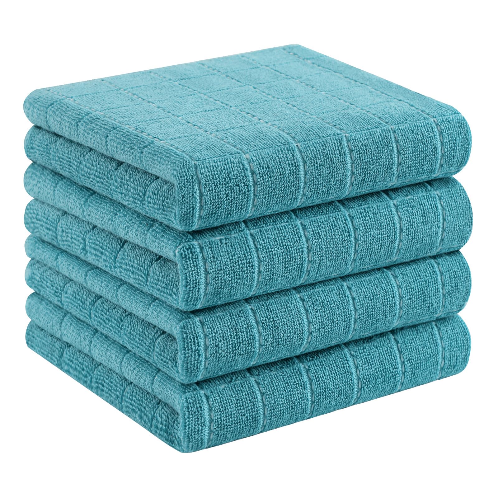 Homaxy 100% Cotton Terry Kitchen Towels, 4 Pack, Lake Blue | Ultra Soft and Absorbent Dish Towels for Kitchen, Suitable for Drying and Washing Dishes