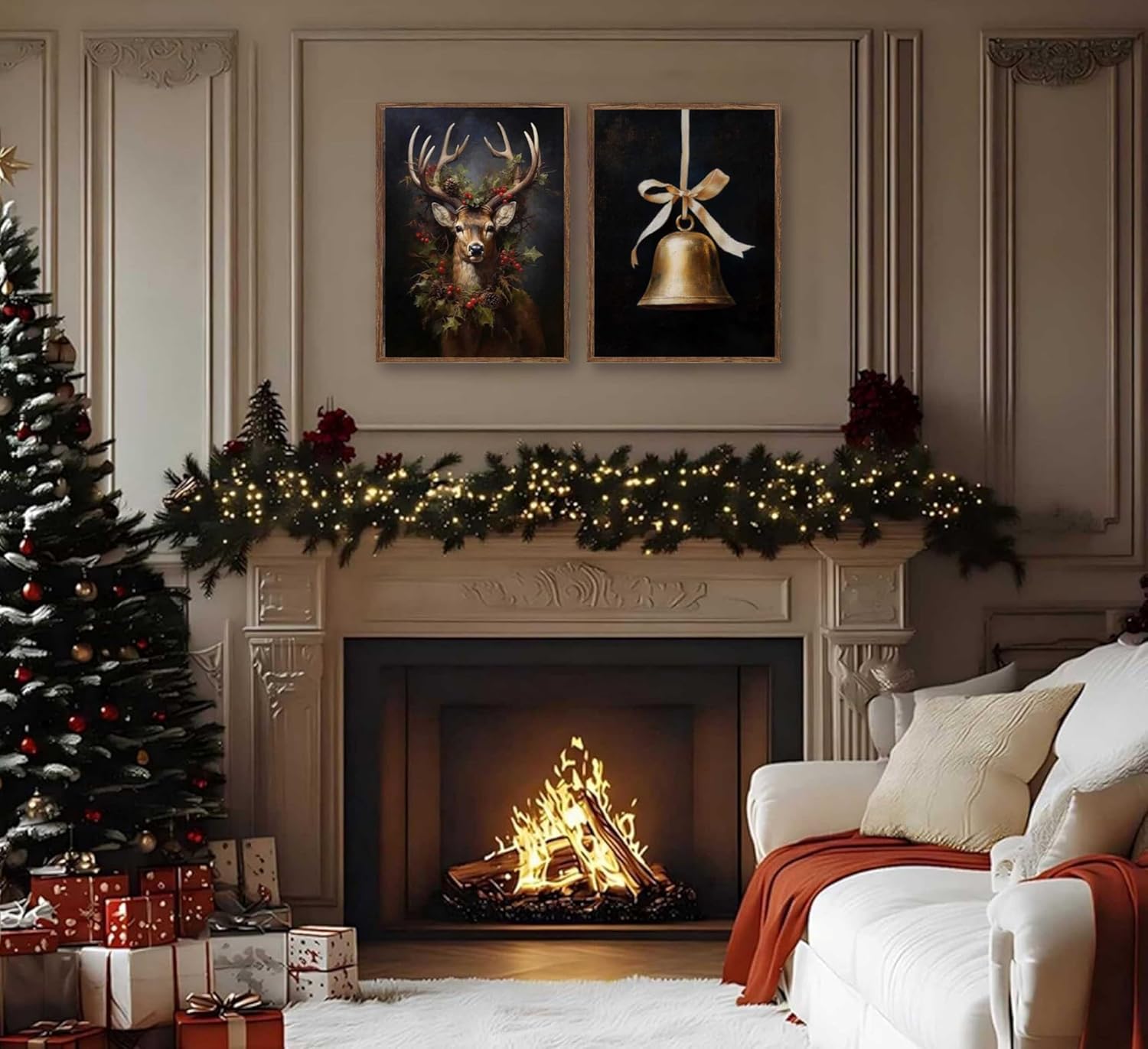Paint by Number Kit, 2 Pack 16x20 Inch Christmas Deer & Golden Bell, DIY Acrylic Painting Kits for Adults Home Decor Unframed